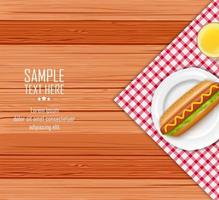 Fast food with lettuce and sausage on wooden table vector
