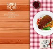 Meat steak with vegetables on wooden table vector