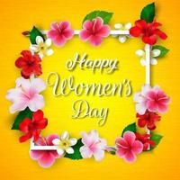 International Happy Women's Day 8 March floral greeting card on yellow background