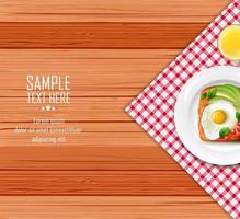 Breakfast table with fried eggs and toast on white plate vector