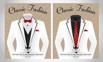 plantilla de traje de negocios con corbata roja y pancarta de camisa blanca negra vector