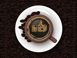 taza de café y fondo de granos de café vector