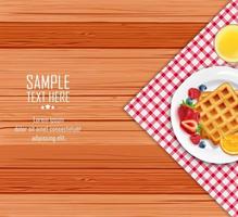 Breakfast menu waffles with blueberry raspberry and strawberry vector