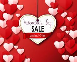 Valentines day sale with paper cutting heart on a red background vector