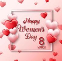 8 March. Red pink hearts greeting card. International happy women's day with square on pink background vector