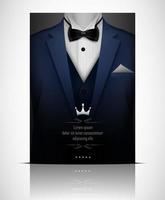 Blue suit and tuxedo with black bow tie vector