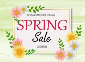 banner de fondo de venta de primavera con hermosa flor de colores vector