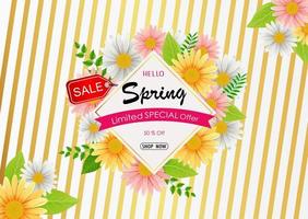 Spring sale background banner with beautiful colorful flower vector