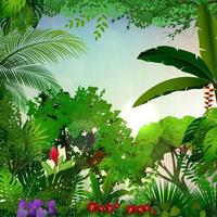 Tropical morning landscape with palm trees and leaves vector