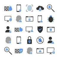 conjunto de iconos de vector de seguridad de Internet. software antivirus