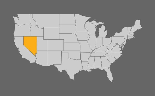 Map of the United States with Nevada highlight on grey background