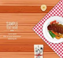 bistec de carne con verduras en la mesa de madera vector