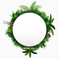 Tropical leaves background. Round tropical banner with space for text. Tropical foliage isolated on white background vector