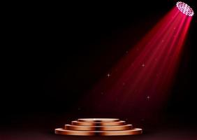 Round red podium and spotlights on dark background vector