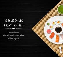 sushi, comida japonesa sobre fondo de mesa de madera oscura vector