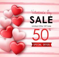 Happy Valentine's Day sale banner with pink red hearts.