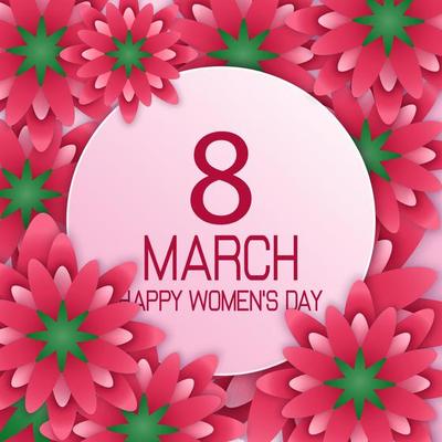 International Happy Women's Day 8 March floral greeting card with round banner