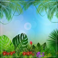 Tropical jungle background with palm trees and leaves vector