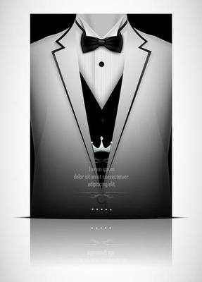 White suit and tuxedo with black bow tie