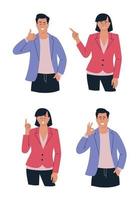 People. Woman and man with different emotions and gestures. Presentation. Set of vector images.