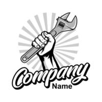 service industry logo with hand holding Wrench vector inspiration, Design element for logo, poster, card, banner, emblem, t shirt. Vector illustration