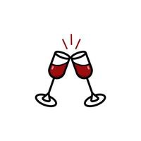 Two glasses of red wine. Simple icon in outline style.Vector illustration isolated on a white background. Illustration of the logo. For cafe menu, restaurant, web design. vector