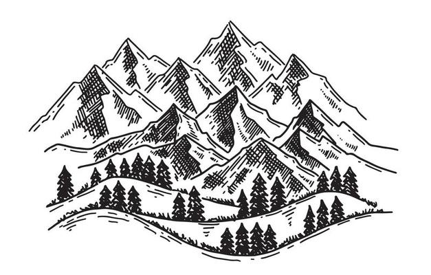 Landscape mountains. Hand drawn illustration