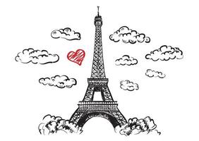 Eiffel Tower, Set of hand drawn French, Paris sketch illustration vector
