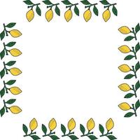 Square frame with lemon on a green branch on white background vector