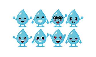 cute smiling aqua water drop set collection.Vector flat cartoon face character mascot illustration .Isolated on white background vector