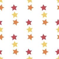 Seamless pattern with red, yellow and orange stars on white background for plaid, fabric, textile, clothes, cards, post cards, scrapbooking paper, tablecloth and other things. Vector image.