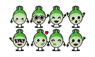 Cute smiling funny cabbage vegetable set collection.Vector flat cartoon face character mascot illustration .Isolated on white background vector