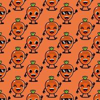 lindo personaje de dibujos animados divertido zanahoria sobre fondo naranja.vector de dibujos animados kawaii diseño de ilustración de personajes en papel tapiz vector