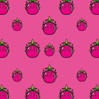 Cute funny cartoon character dragon fruit on pink background.Vector cartoon kawaii character illustration design on wallpaper vector