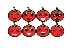 Cute smiling funny tomato set collection.Vector flat cartoon face character mascot illustration .Isolated on white background vector