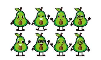 Cute smiling funny avocado set collection.Vector flat cartoon face character mascot illustration .Isolated on white background vector