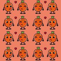 lindo personaje de dibujos animados divertido zanahoria sobre fondo naranja.vector de dibujos animados kawaii diseño de ilustración de personajes en papel tapiz vector
