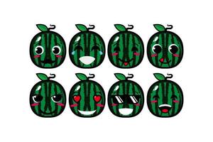 Cute smiling funny watermelon set collection.Vector flat cartoon face character mascot illustration .Isolated on white background vector