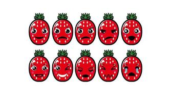 Cute smiling funny strawberry set collection.Vector flat cartoon face character mascot illustration .Isolated on white background vector