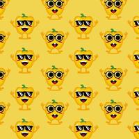 lindo personaje de dibujos animados divertido pimentón sobre fondo amarillo.vector de dibujos animados kawaii diseño de ilustración de personajes vector