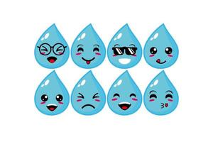 cute smiling aqua water drop set collection.Vector flat cartoon face character mascot illustration .Isolated on white background vector