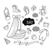 Set of hand drawn babyboy and girl. Cartoon sketch style doodle for icon, banner. vector