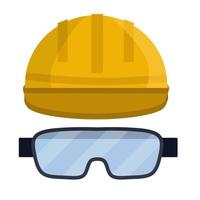 Yellow helmet worker. Safety glasses Builder