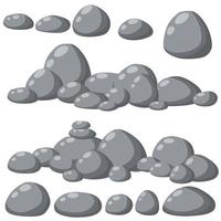 Set of gray granite stones of different shapes. vector
