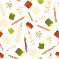 Seamless pattern with cute doodle candles on white background. Vector illustration