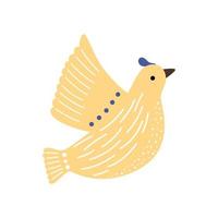 Yellow Ukrainian vector bird of peace. Illustration of a free pigeon in flight.