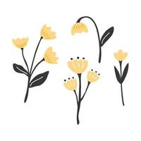 Collection of yellow vector flowers in vintage style. Elegant modern print on clothes