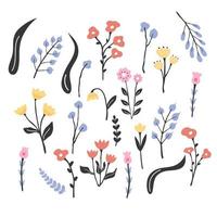 Collection of vector flowers in retro style