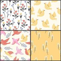 Seamless spring pattern with vintage style flowers. Collection of floral bright prints vector