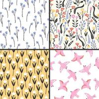 Seamless spring pattern with vintage style flowers. Collection of floral bright prints vector